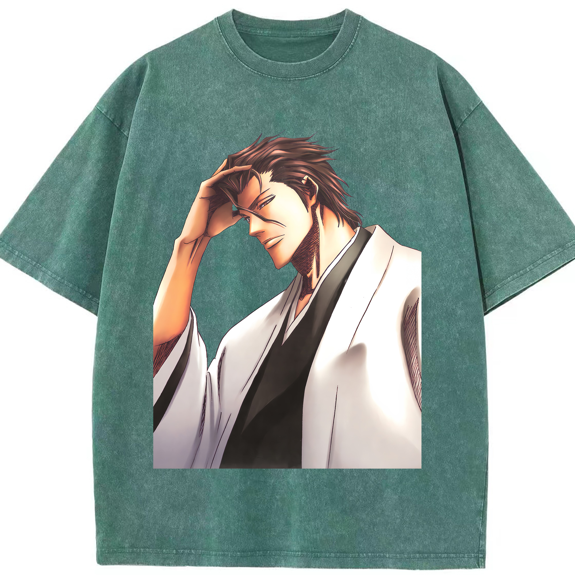 （画像用） ブリーチ 藍染 惣右介（あいぜん そうすけ） BLEACH Aizen Sousuke 綿100% ヴィンテージ風 半袖Tシャツ（フロントプリント）
